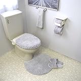 San-Luna トイレタリー 5点セット「マシュマロ」グレー 洗える 日本製 トイレマット 55cm × 60cm トイレふたカバー スリッパ トイレットペーパーホルダー フェイスタオル 吸水 速乾 抗菌 防臭 かわいい シンプル オリジナル