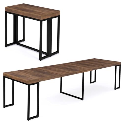 IDMarket – Mesa consola extensible Toronto para 14 personas, 300 cm, madera oscura, diseño industrial