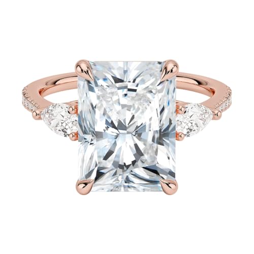 5 CT Radiant Cut Lab Grown Diamond Three Stone Accented Engagement Ring