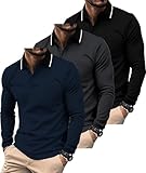 SwissWell 3 Pack Polos Manga Larga Hombre Camiseta Polo Transpirable para Golf, para Deportes al Aire Libre y Estilo Casual