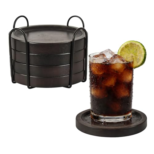 Wooden Coasters for Drinks Set of 4 with Holder -