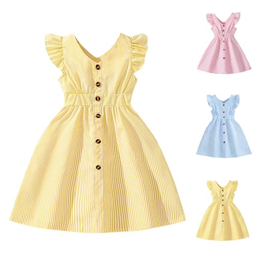 Girls Kids A-Line Dresses Short Sleeve Stripe Print Loose Long Maxi Dress Casual Sundress Clothes for Girl's (Blue, 8-9 Years)