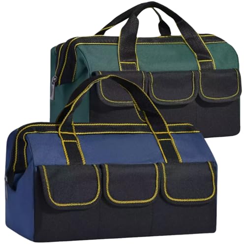 Voyboced 2 Pack Waterproof Tool Bags for Men, Large Capactiy Tool Storage Bag Organizer, Heavy Duty Wide Mouth Tool Tote Bag for Electrician Carpenter Mechanic