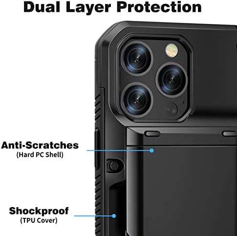 ACOCOBUY Compatible with iPhone 13 Pro Case Shockproof Semi Auto Sliding Wallet Case for iPhone 13 Pro Case with Card Holder [4 Cards] Protective Armor Phone Case Bumper Cover for iPhone 13 Pro Black