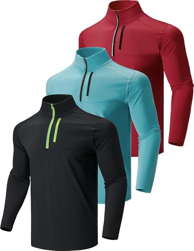 Liberty Imports 3-Pack Men’s Quarter-Zip Pullover – Lightweight Long Sleeve