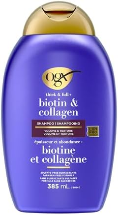 OGX Thick & Full + Biotin & Collagen Volumizing Shampoo for Thin Hair, Thickening Shampoo with Vitamin B7 & Hydrolyzed Wheat Protein, Paraben-Free, Sulfate-Free Surfactants, 385ml