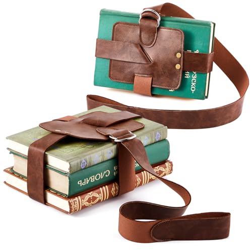 Vincreem 2 Pcs Adjustable 53" Leather Book Strap Carrier Holster Belt Holder Shoulder Carry for Libraries Reading Lover Gifts(Brown) by Vincreem - Used condition - US$25.64