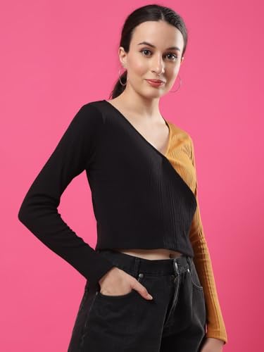 Image of Rigo Casual Wear V Neck Rib Knit Top for Women | Slim Fit Long Sleeves Western Tops for Women