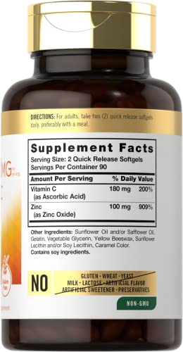 Carlyle Zinc 100Mg With Vitamin C | 180 Softgels | Non-Gmo, Gluten Free Supplement #TOP1