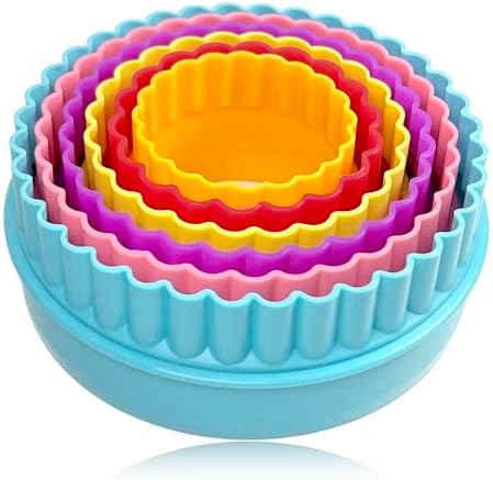 Cookie Biscuit Cutter Set, Two Side Cookie Cutters Plastic Set Multi-size Cake Fruit Vegetable Shapes Cutter Random color (Round Shaped, 6 Pack)