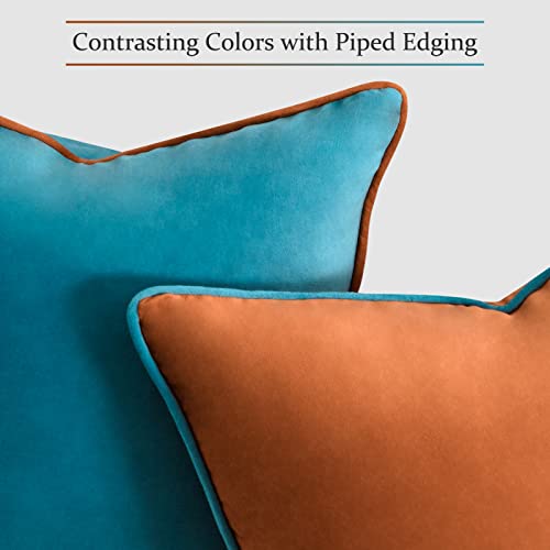 Topfinel Orange And Teal Throw Pillow Covers 18X18In Set Of 2, Colorful Velvet Couch Pillow Covers Decorative Cushion Case, Solid Color-Clash Design, Mix And Match Home Decor For Sofa Bedroom #TOP2