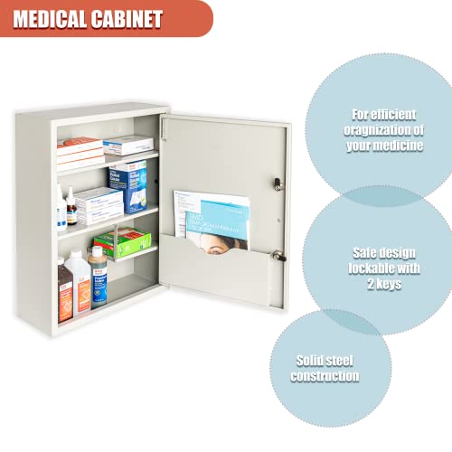 Metateel Large Dual-Lock Medicine Cabinet – Wall Mounted & Secure Steel Medicine Pills & First Aid Kit & Emeergency Kit Box with Locks for Home Office & School Use (White) - Thumbnail 4