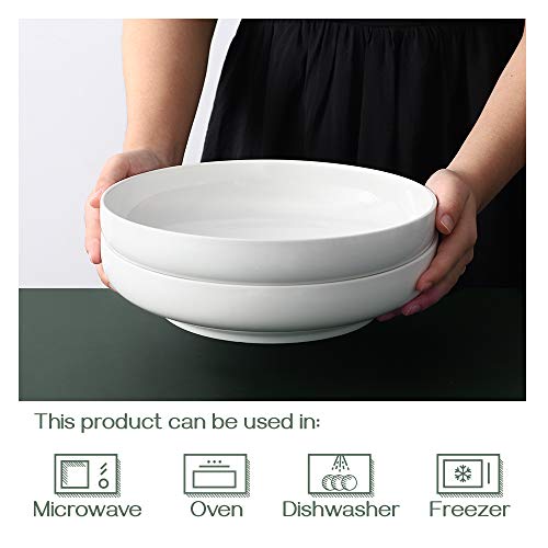Dowan Large Salad Bowls, 60 Ounces White Serving Bowls, 10" Serving Platter, Shallow Pasta Bowls Set Of 2, Serving Dishes For Fruit Salad Pasta Vegetable Prep #TOP4