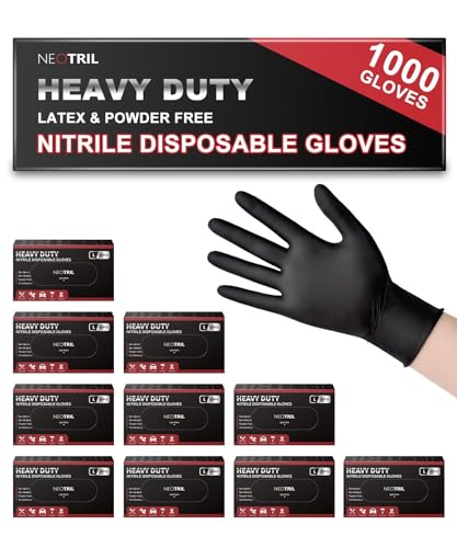 Image of NEOTRIL 6 Mil Heavy Duty Black Nitrile Disposable Gloves, Latex Powder-Free, Textured Rubber Gloves for Cooking Mechanic