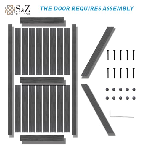 Image of S&Z TOPHAND 42in x 84in MDF Deep Gray British Brace Knotty Barn Door with 8FT Sliding Door Hardware Kit /Simple Assembly is Required