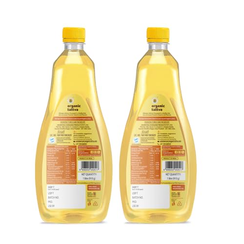 Image of Organic Tattva, Organic Sesame Oil, 1 Litre | Unrefined Safed Til Ka Tel | Cholesterol and Tran Fat Free| 100% Organic | Pesticide and Chemical Free | Pure and Unadulterated | Double Filtered | Expeller-Pressed | Pack of 2