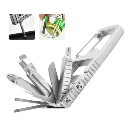 12 in 1 Mini Multi Tool, Portable Keychain Multitool Screwdriver Bit, Folding Outdoor Bottle Opener Compact Pocket Size Phone Holder for Camping