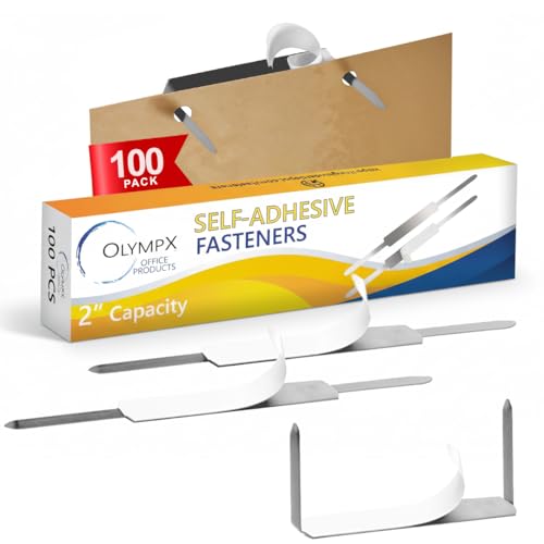 OLYMPX 100 Pcs of 2” Capacity Economy Self Adhesive Prong Paper Fastener Bases, 2.75 Inch Center for Paper File Clip Folder Accessories, 100 per Box by Olympx - Used condition - CA$5.51