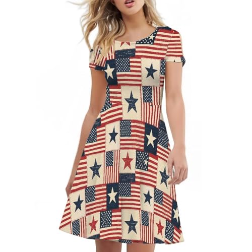 Image of AFPANQZ Womens Casual Summer Lightweight Vintage Dress Short Sleeve Midi Dress Knee-Long Luxury Formal Dress