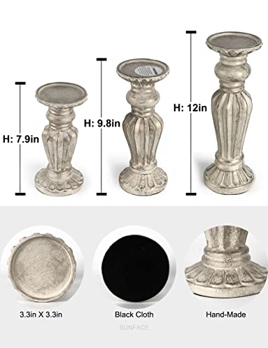 Hand Crafted Pillar Candle Candlestick Holder 7.9", 9.8", 12" For Home Decor, Wedding, Dinning, Party (Set Of 3) #TOP1