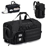 BAGZY Arbeitstasche Herren 40L Taktische Reisetasche Sporttasche mit Rucksackfunktion Einsatztasche Polizei Trainingstasche mit Schuhfach Nassfach Groß Rucksack für Gym Fitness Weekender Schwarz