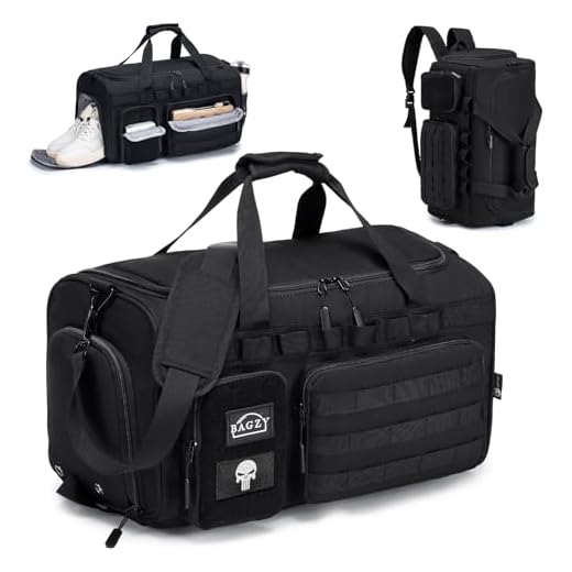 BAGZY Sac de Sport Homme 40L Sac de Voyage Tactique Militaire Imperméables Sacs Equitation Sacs d'entraînement avec Compartiment à Chaussures pour Tir Sportif Voyage Fitness Weekender Camping Noir