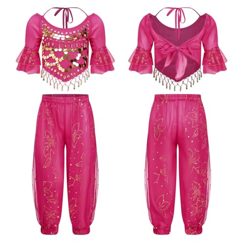 Loyan Kids Girls Party Fancy Dress Up Dance All Sets Halloween Outfit 2-12 Years Belly Dance Costume Carnival Dress Hot Pink 6-8 Years