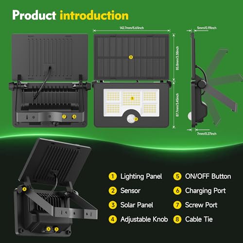 Image of OHAYORI Solar Security Lights Outdoor Motion Sensor, 122LED 4 Modes USB Rechargeable Solar Powered Wall Light for Garden, 2200mAh IP65 Waterproof Solar PIR Fence Lighting for Street Flood 2 Pack