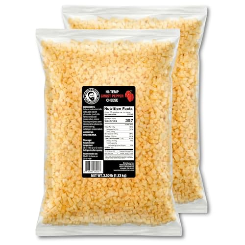Bearded Butchers High-Temp Ghost Pepper Cheese, Pack of 2 (2.5 lb Bags, 5 lbs Total) – Extra Hot Spicy Cheese with Ghost Pepper Flavor for Sausage, Brats, Snack Sticks, Burgers, Made in USA