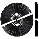 Ravevibes 2 Pack Bamboo Large Folding Hand Fans, Premium Fabrics Folding Handheld Fan Rave Fan with Thickened Bamboo Frame for Cooling Decoration Women Men Gril Boy Gift, Black, 13'