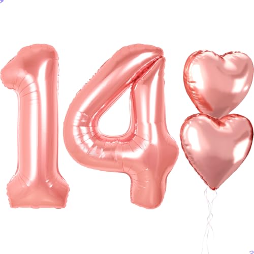 Rose Gold 14th Birthday Decorations, 40 inch Large 14 Balloon Numbers for Girls, Rose Pink 14th Birthday Party Decorations Balloon for Birthday Girl Number 14 Balloon