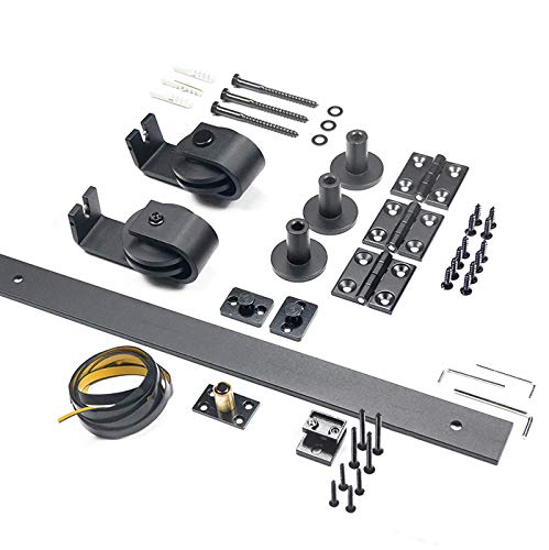 Diyhd 37-3/8" Bi-Folding Sliding Barn Door Hardware,Black Flat Track Top Mount Roller,Kit For 2 Doors,No Door #TOP4