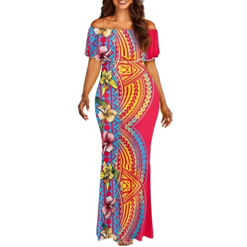 Image of Polynesian for Women S-7XL Off Shoulder Maxi Dress Hawaiian Summer Dresses