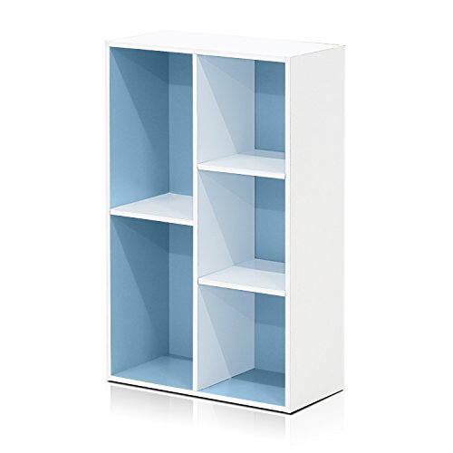 Image of Furinno LUDER Book Shelf, 5-Cube Bookshelf, Reversible Bookcase, 9.4 x 19.5 x 31.5, Easy Assembly, for Living Room, Bedroom, Home Office, White /Light Blue