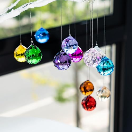 HDCRYSTALGIFTS 15pcs Crystal Ball Prism 30mm Handmade Feng Shui Faceted Sun Catchers Rainbow Maker Suncatchers for Window Hanging,Glass Ball Ornaments for Christmas Tree (Multi-Color)