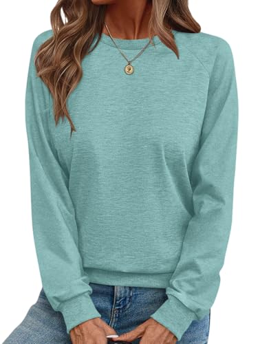 TICTICMIMI Women's Crewneck Sweatshirts Lightweight Long Sleeve Tunic Tops Cute Pullover Shirts Mint Green