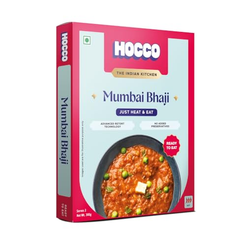 HOCCO Mumbai Bhaji Ready To Eat | Just Heat & Eat | Mix Vegetarian With No Added Preservative & Colours | Meal Ready In 5 Minutes | Microwave-Able_Serves 2 (300gm)