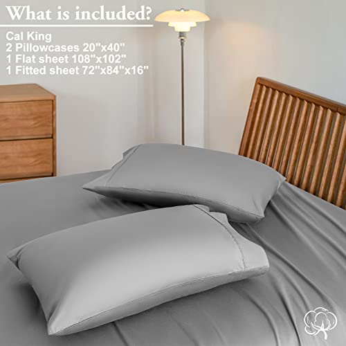 Lbro2M 100% Egyptian Cotton 1000 Thread Count California King Size Sheets Set,Bed Sheet 4 Piece Sets,16 Inches Deep Pocket,Bedding Super Soft Breathable,Sateen Weave Long Staple,All Season,Grey #TOP3