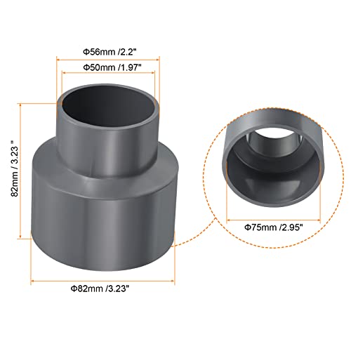 PATIKIL PVC Reducer Pipe Fitting 75x50mm, 3 Pack Straight Coupling Adapter Connector, Gray - Image 2