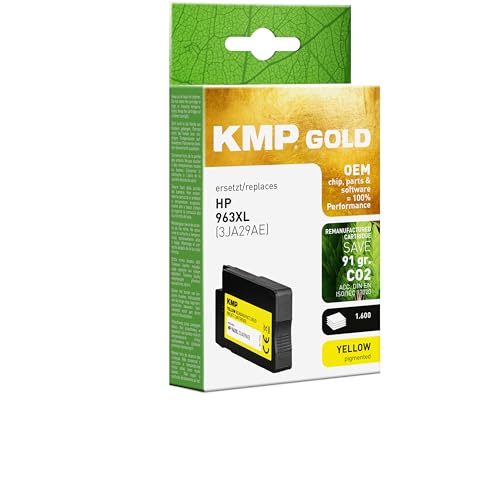 KMP Cartouche d'encre dorée Compatible avec HP 963XL Jaune (3JA29AE) avec pièces et Puce OEM pour HP OfficeJet Pro 9010, 9010 e, 9012 e, 9013, 9014, 9... etc.