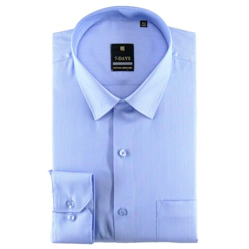 Image of 7-DAYS Premium Men's Formal Shirts - Cotton Rich, Textured Self-Design, Full Sleeve, Regular Fit, Wrinkle Resistant, with Pocket - Perfect for Office