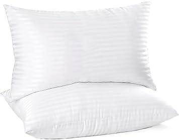 2 Pack Hotel Quality Bounce Back Side Sleeper Bed Pillows Hypoallergenic & Anti Dust Mite Resistant Premium Filled (Stripe Pillow, Pack of 2)