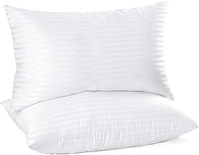 2 Pack Hotel Quality Bounce Back Side Sleeper Bed Pillows Hypoallergenic & Anti Dust Mite Resistant Premium Filled (Stripe Pillow, Pack of 2)