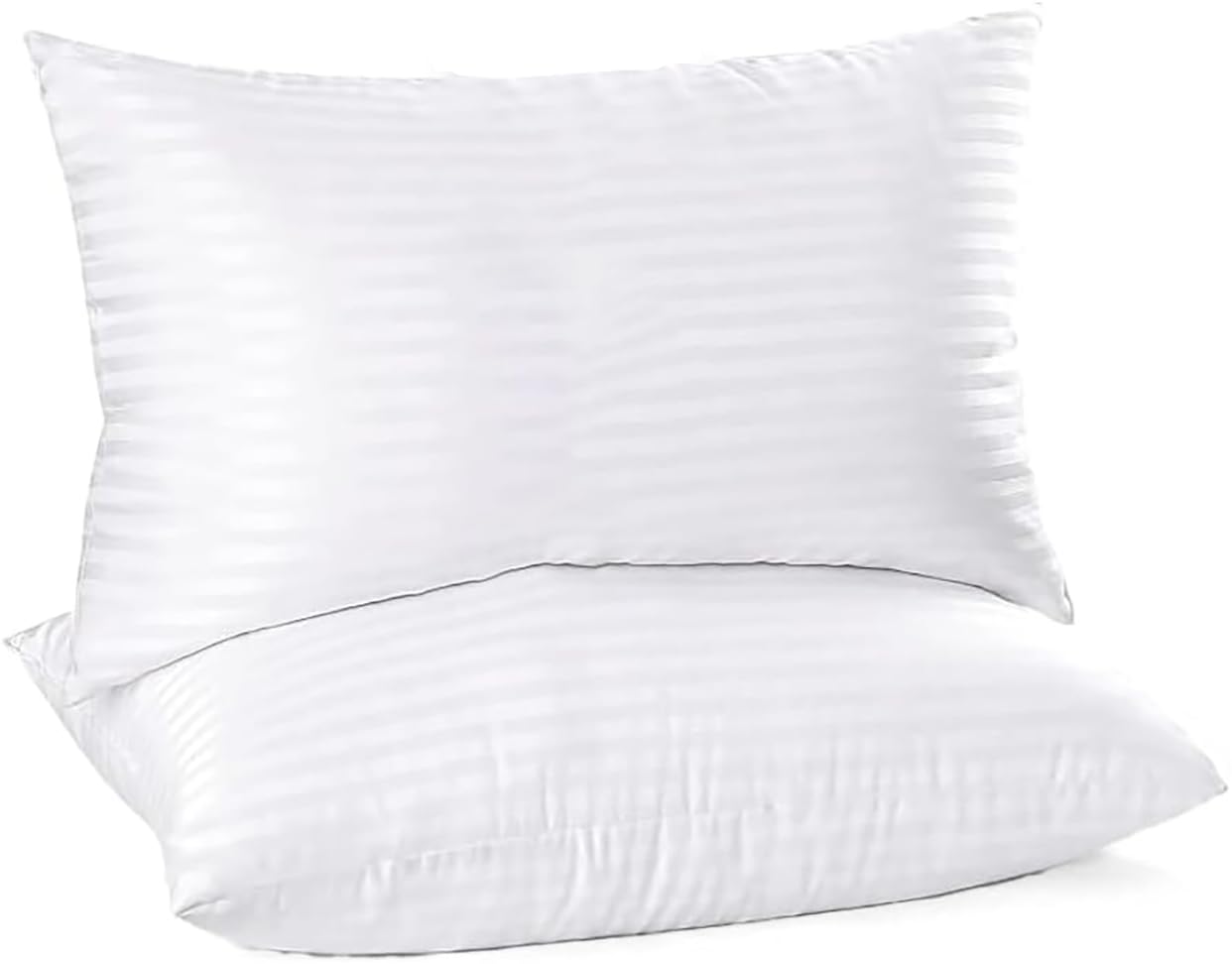 British Home Bedding 2 Pack Hotel Quality Bounce Back Side Sleeper Bed Pillows Hypoallergenic & Anti Dust Mite Resistant Premium Filled (Stripe Pillow, Pack of 2)