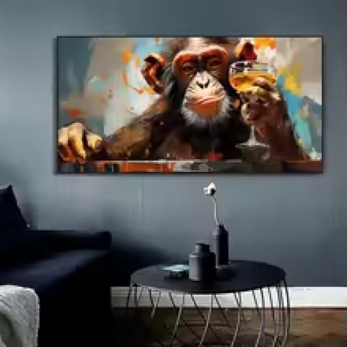 Peinture animale singes buvant des cocktails affiche sur toile moderne sans cadre 30x60cm