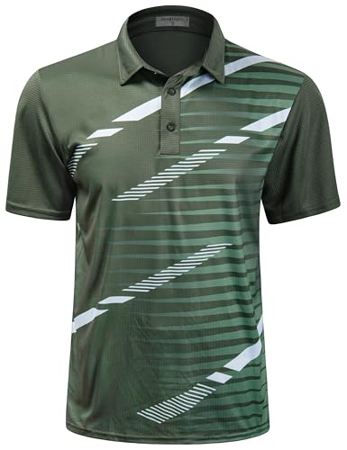 Derminpro Men's Fashion Stretch Fit Casual Short Sleeve Quick Dry Golf Tennis Polo Shirts Army White Medium