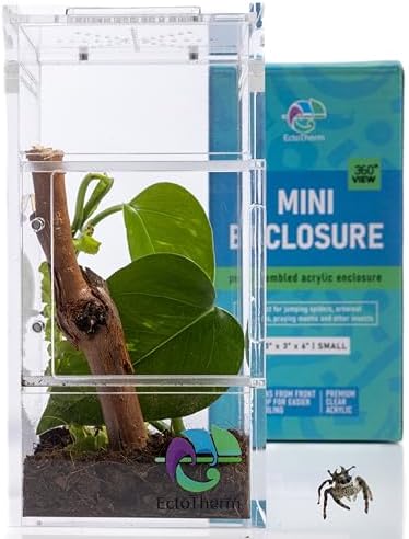 Terrariums - EctoTherm Jumping Spider Enclosure - Complete Acrylic Terrarium Habitat for Spiders, Tarantulas, Praying Mantis - Small Spider House with Front Opening Door - Bug Enclosure for Arboreal Species