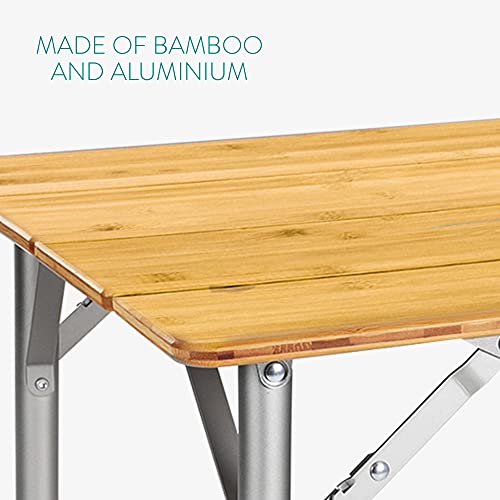 Navaris Wooden Folding Table - Bamboo Height Adjustable, Foldable Camping Table for Outdoors, Picnics with Telescopic Aluminium Legs - Image 4