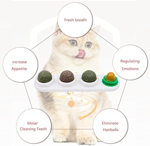 FIPASEN Catnip Wall Ball, 4 Pack Edible Cat Licking Toy for Cats Cleaning Teeth and Protecting The Stomach, Rotatable Silvervine Cat Snack Ball Toy Contains Catnip/ Sugar, Kitten Chew Toys (Grey)