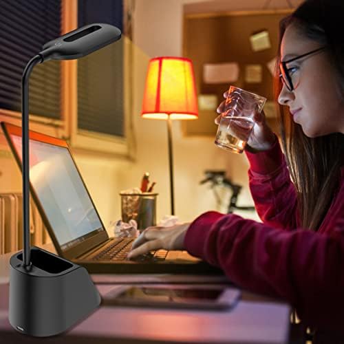 Desk Lamp LED Wireless Charging Phone Pen Holder with Flexible 360°Gooseneck Table Lamp 3 Light Colors Touch Control Table Lamps for Dormitory Study Room Bedroom(Black)